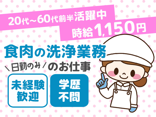 ＜食肉の洗浄業務＞学歴・年齢・経験・スキル不問！20代～60代の男女活躍中☆